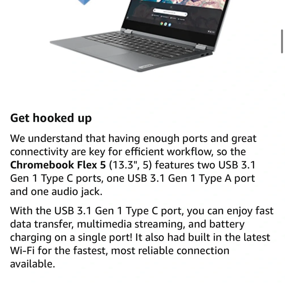 Lenovo Chromebook 13.3” display. Retails $360. Like new.